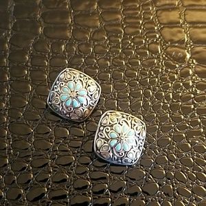 Sterling Silver and Turquois Clip Earrings
